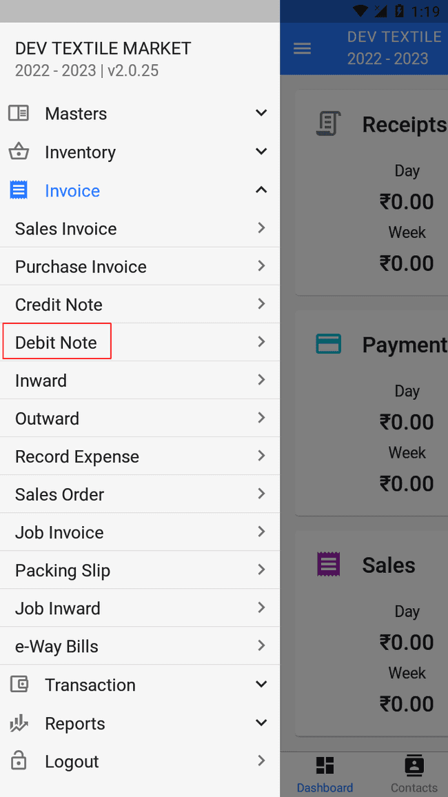 Finalbooks Create Debit Note