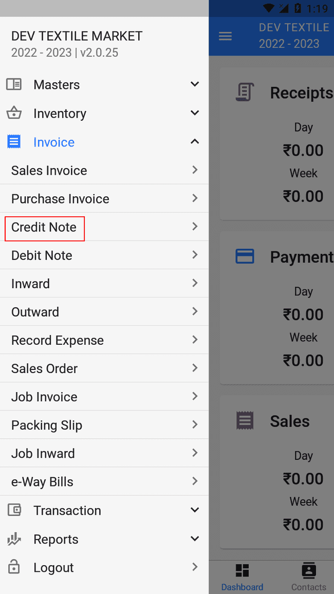 Finalbooks Create Credit Note