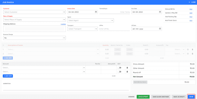 Finalbooks Create Job Invoice