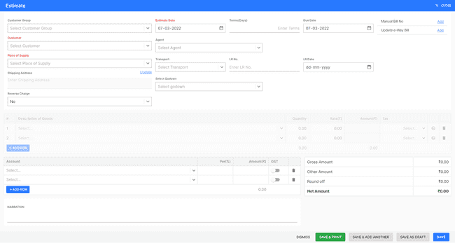 Finalbooks Create Estimate