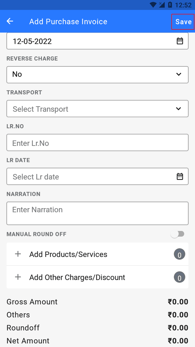 Finalbooks Create Purchase Invoice