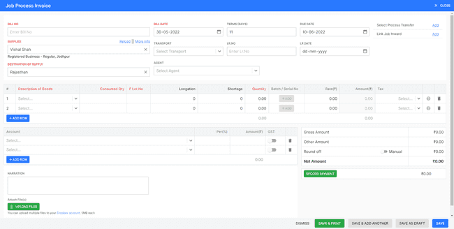 Finalbooks Create Job Process Invoice