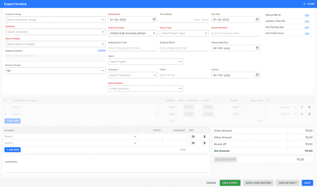 Finalbooks Create Export Invoice