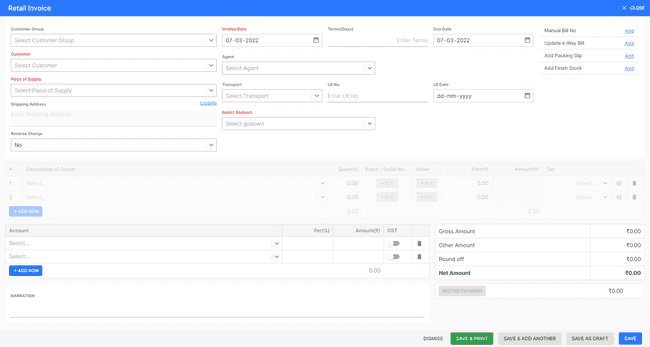 Finalbooks Create Retail Invoice