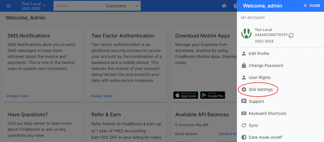 FinalBooks Add Tax Settings