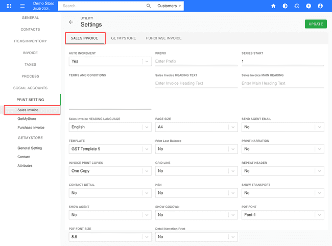 Finalbooks Sales invoice Setting