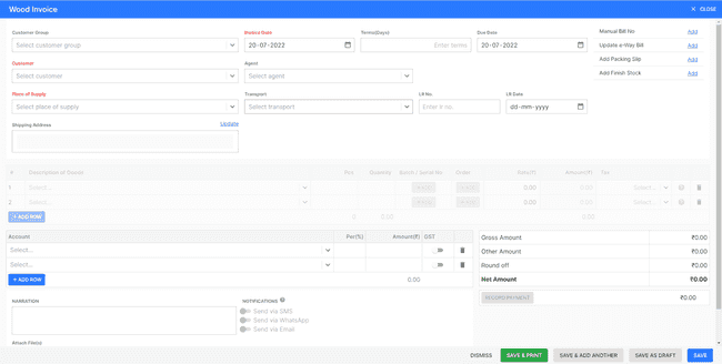 Finalbooks Create Wood Invoice