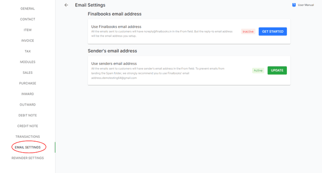 FinalBooks Add Email Settings