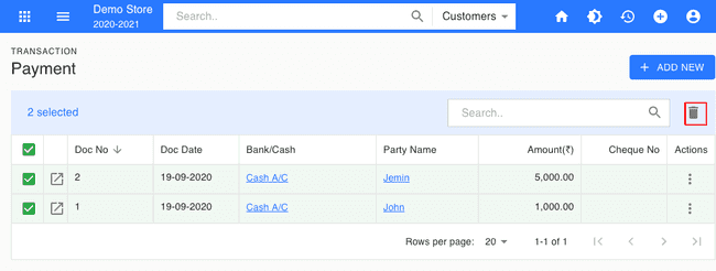 Finalbooks Multi Delete Payment