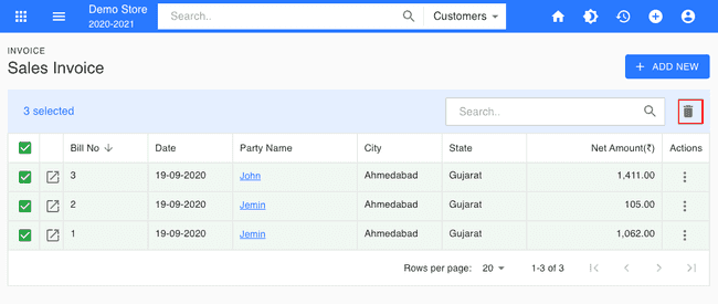 Finalbooks Multi Delete Sales Invoice