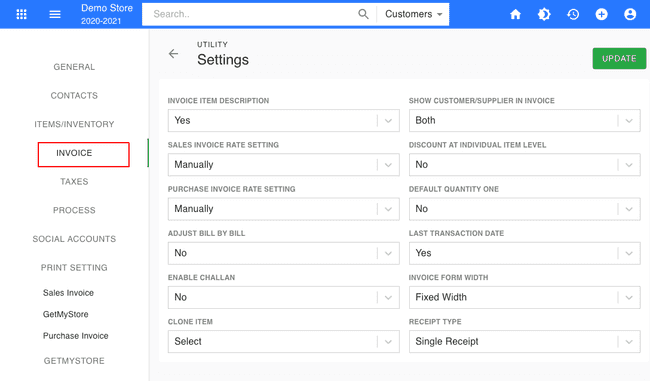 Finalbooks Sales invoice Setting