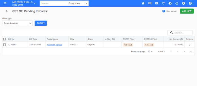 Finalbooks GST Old Pending Invoices