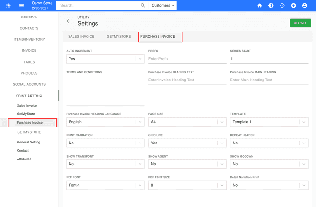 Finalbooks Purchase invoice Setting